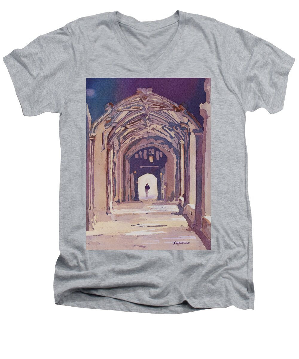 Arches Men's V-Neck T-Shirt featuring the painting Gothic Spector by Jenny Armitage