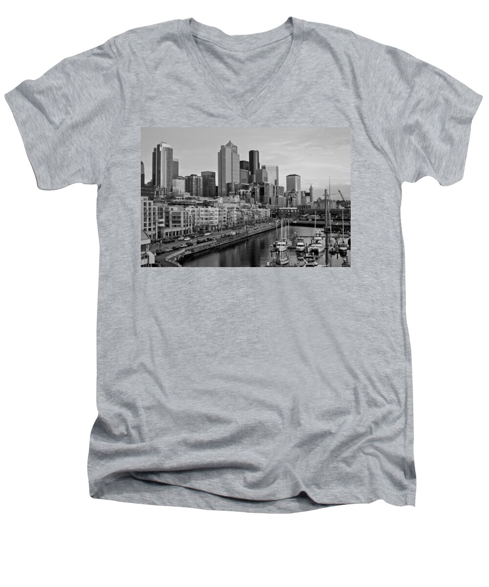 Seattle Men's V-Neck T-Shirt featuring the photograph Gracefully Urban by Mike Reid