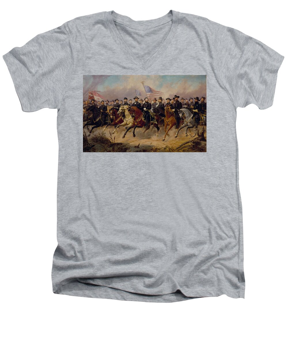 Ole Peter Hansen Balling Men's V-Neck T-Shirt featuring the painting Grant and His Generals by Ole Peter Hansen Balling