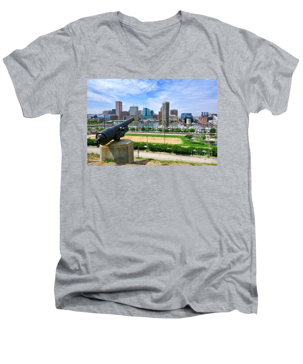 Baltimore Men's V-Neck T-Shirt featuring the photograph Guarding Baltimore by Olivier Le Queinec