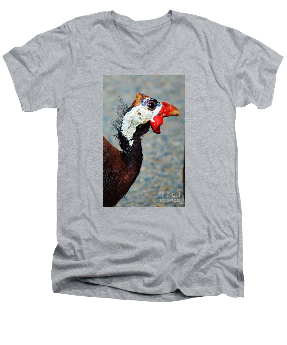 Bird Men's V-Neck T-Shirt featuring the photograph Guinea Hen by Tamara Michael