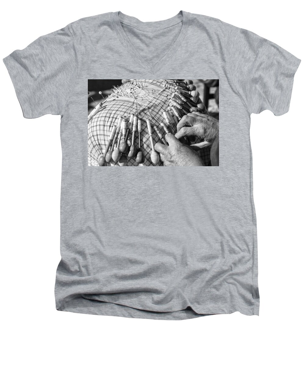 Lace Men's V-Neck T-Shirt featuring the photograph Handmade lace work by Paulo Goncalves