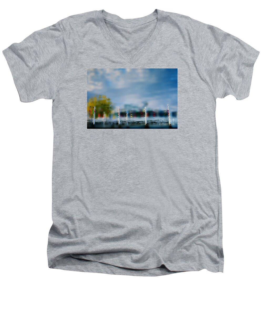 Boat Men's V-Neck T-Shirt featuring the photograph Harbor Reflections by Michael Arend