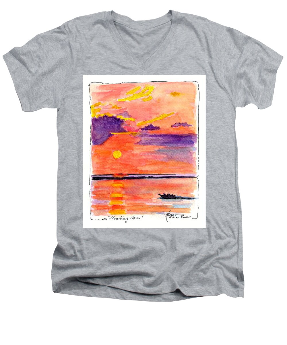 Boating Men's V-Neck T-Shirt featuring the painting Heading Home by Adele Bower