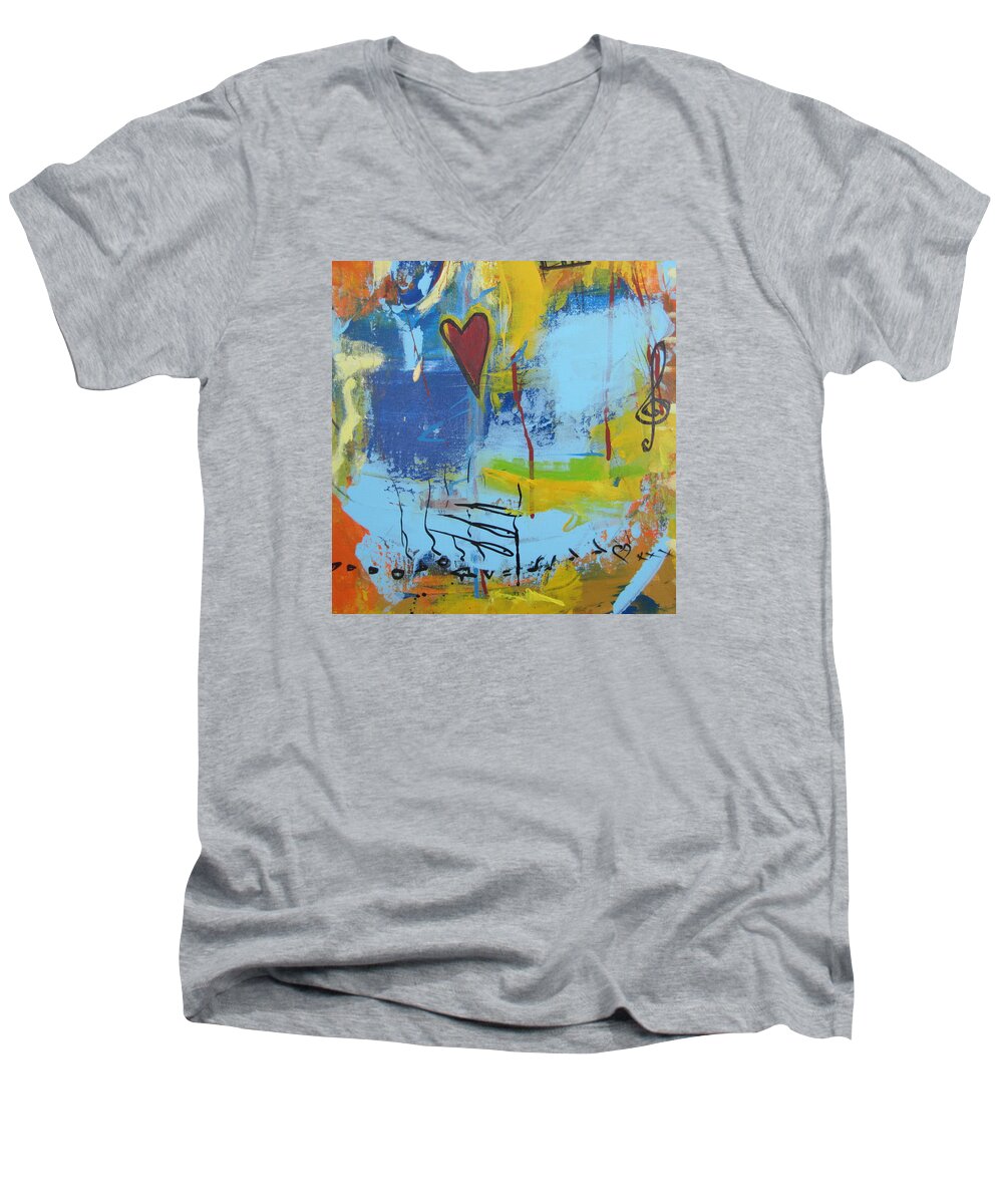 Heart Men's V-Neck T-Shirt featuring the painting Heart 3 by Francine Ethier