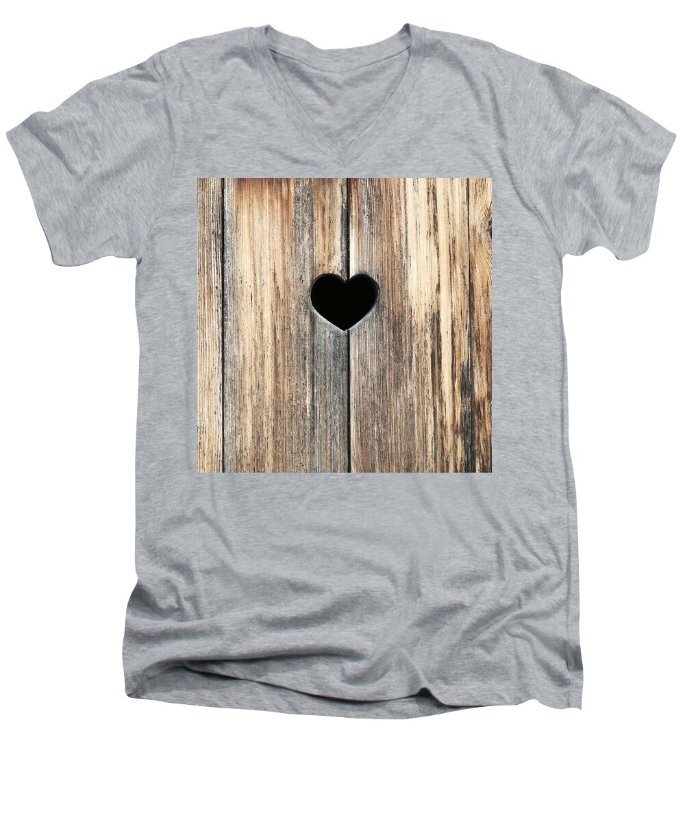 Brown Men's V-Neck T-Shirt featuring the photograph Heart in Wood by Brooke T Ryan