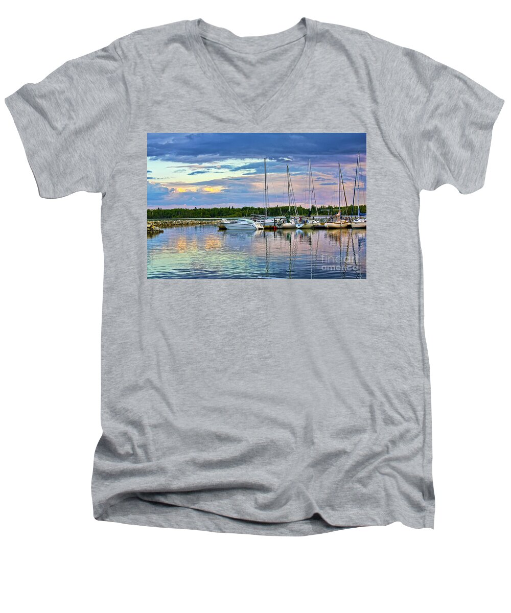 Boats Men's V-Neck T-Shirt featuring the photograph Hecla Island Boats II by Teresa Zieba