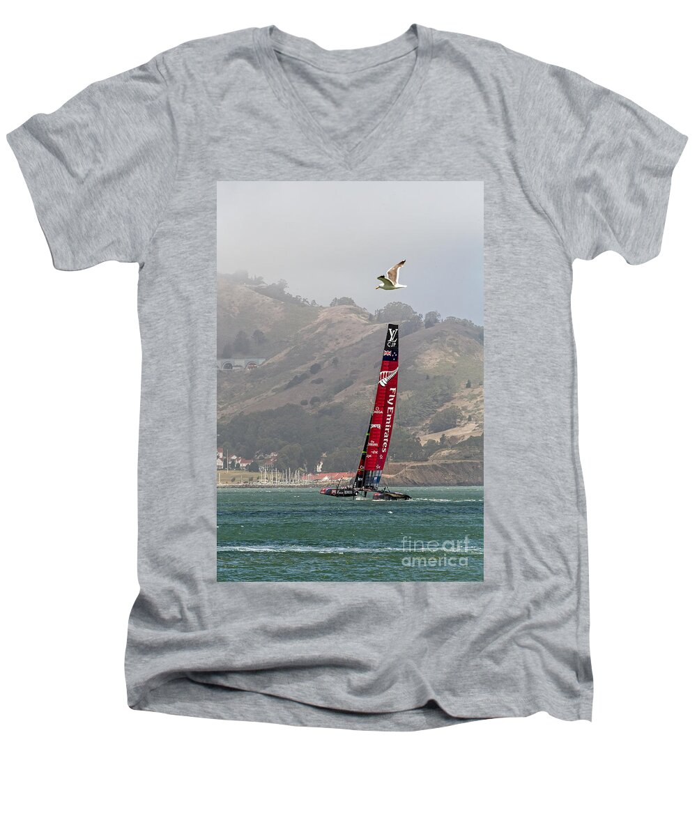America's Cup Men's V-Neck T-Shirt featuring the photograph Heeling by Kate Brown