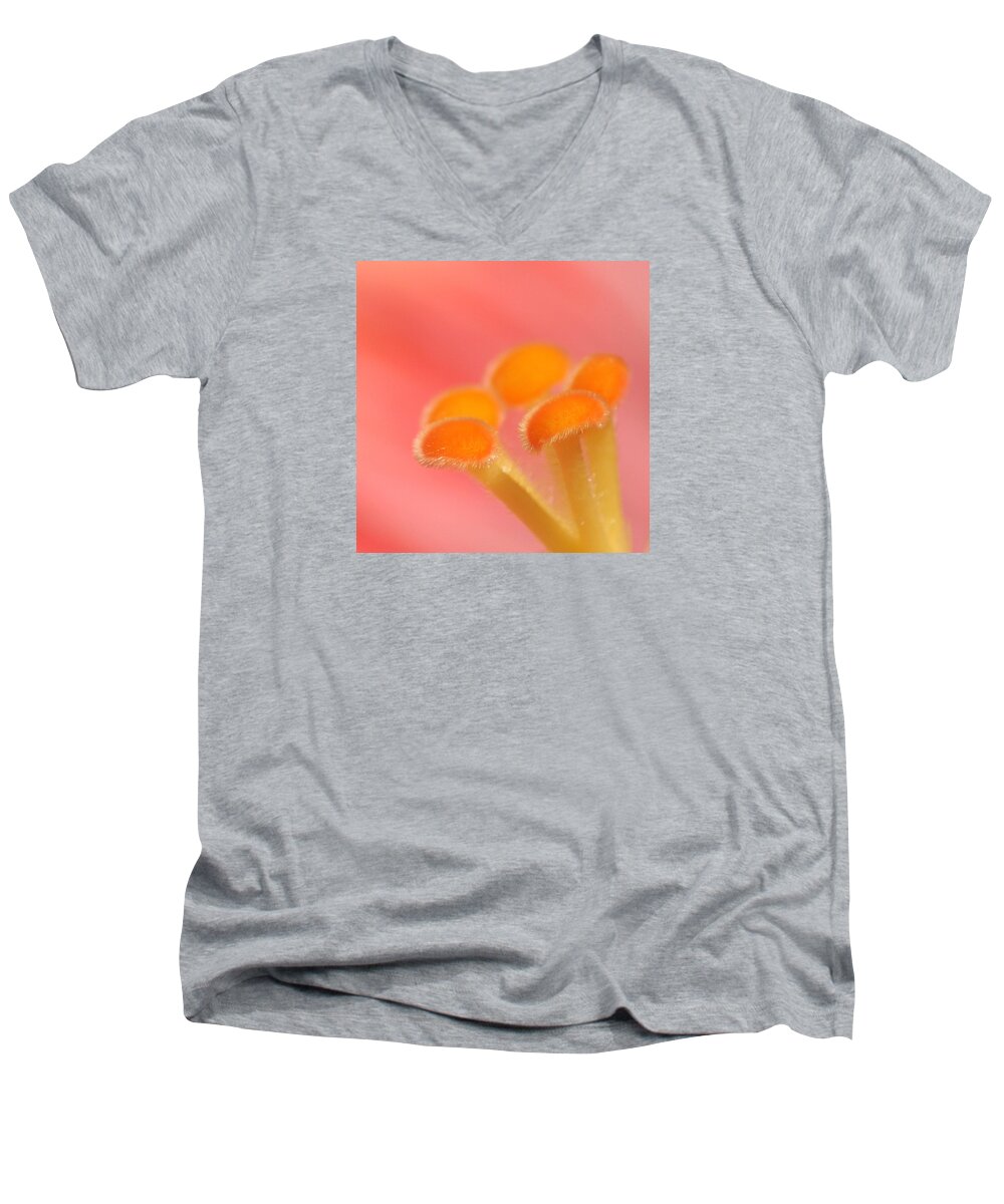 Macro Men's V-Neck T-Shirt featuring the photograph Hibiscus Center Macro by Chris Anderson