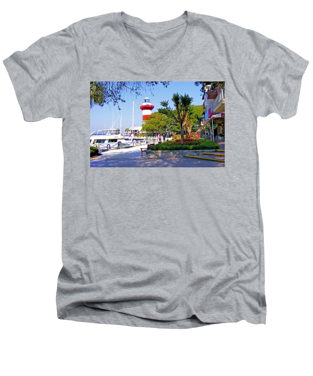 Lighthouse Men's V-Neck T-Shirt featuring the photograph Hilton Head Lighthouse by Duane McCullough