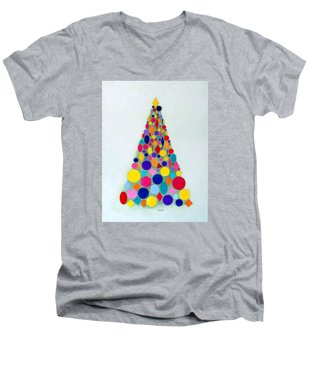 Christmas Tree Men's V-Neck T-Shirt featuring the painting Holiday Tree #1 by Thomas Gronowski