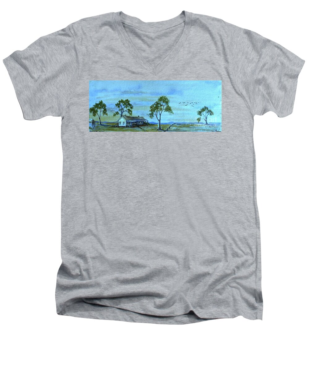 Australian Landscape Men's V-Neck T-Shirt featuring the painting Home On The Range by Leanne Seymour