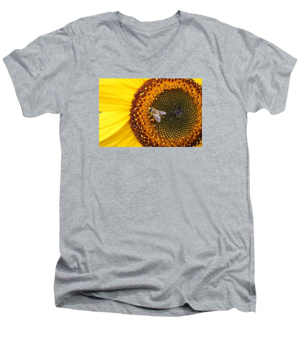 Honeybee Men's V-Neck T-Shirt featuring the photograph Honeybee on Sunflower by Lucinda VanVleck
