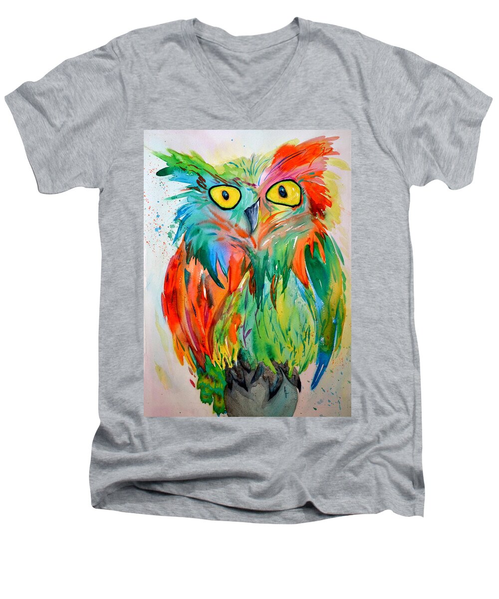 Owl Men's V-Neck T-Shirt featuring the painting Hoot Suite by Beverley Harper Tinsley