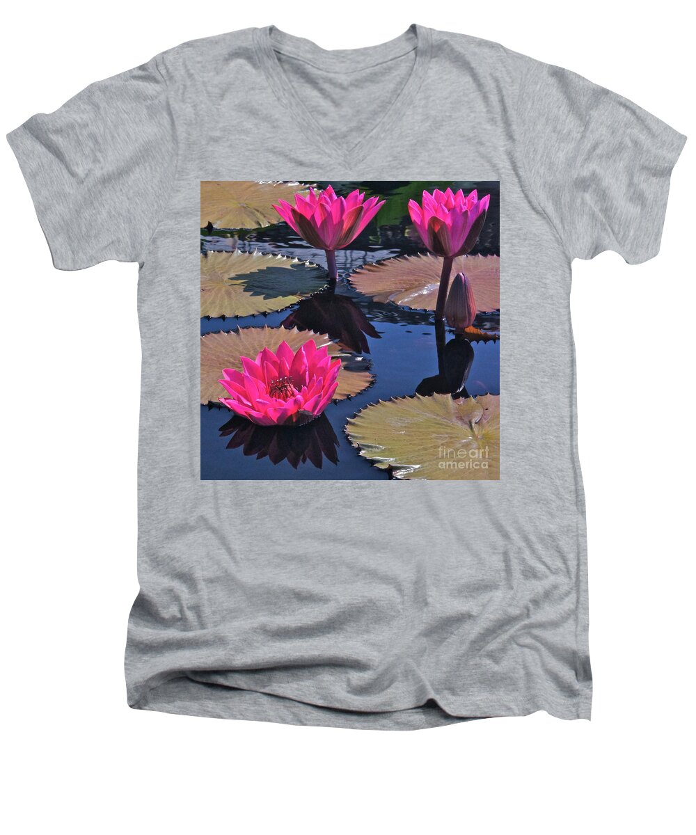 Hot Pink Men's V-Neck T-Shirt featuring the photograph Hot Pink Tropicals by Byron Varvarigos