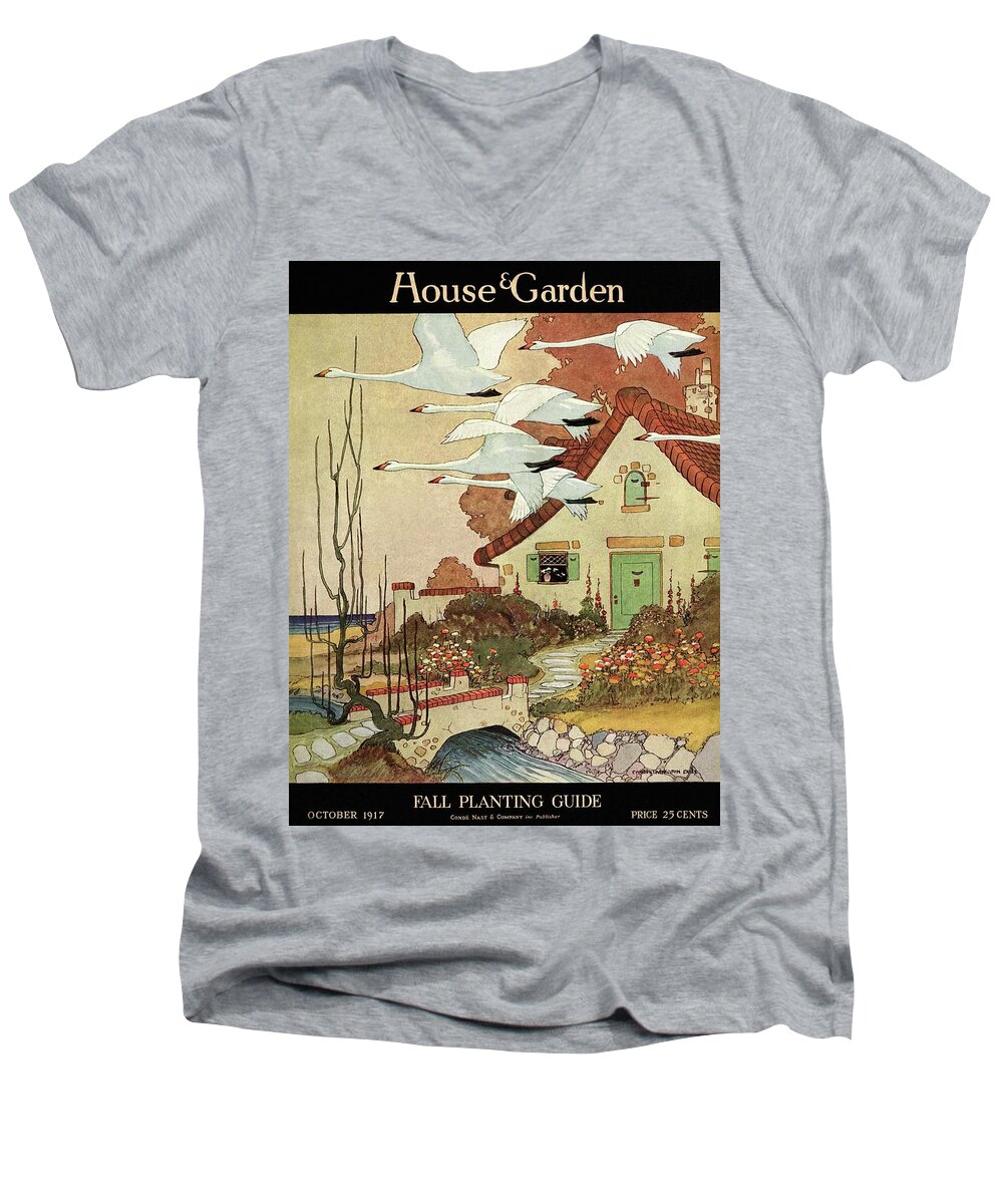 House And Garden Men's V-Neck T-Shirt featuring the photograph House And Garden Fall Planting Guide by Charles Livingston Bull