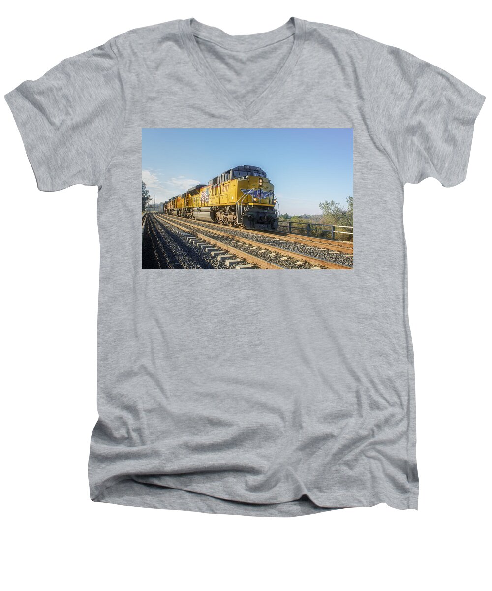 Bridges Men's V-Neck T-Shirt featuring the photograph Hp 8717 by Jim Thompson