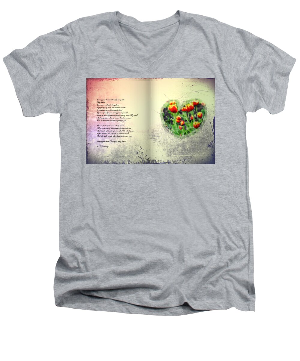 E E Cummings Men's V-Neck T-Shirt featuring the photograph I Carry Your Heart with Me by Bill Cannon