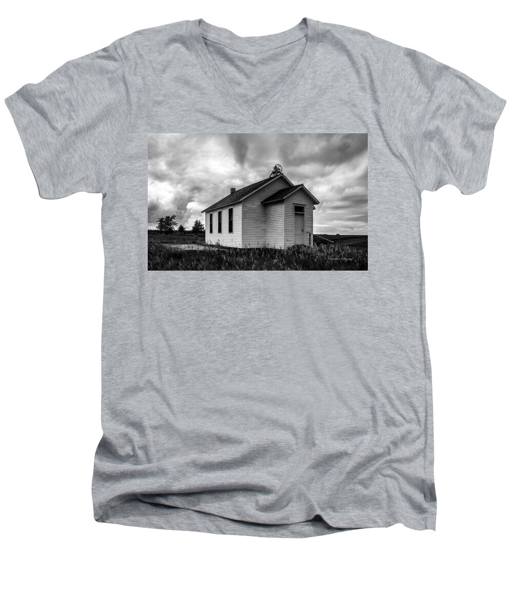 Rural School Men's V-Neck T-Shirt featuring the photograph Icarian Schoolhouse by Ed Peterson