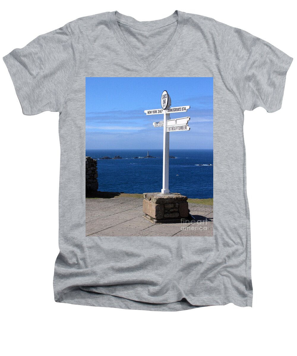Cornwall Men's V-Neck T-Shirt featuring the photograph Iconic Land's End England by Terri Waters