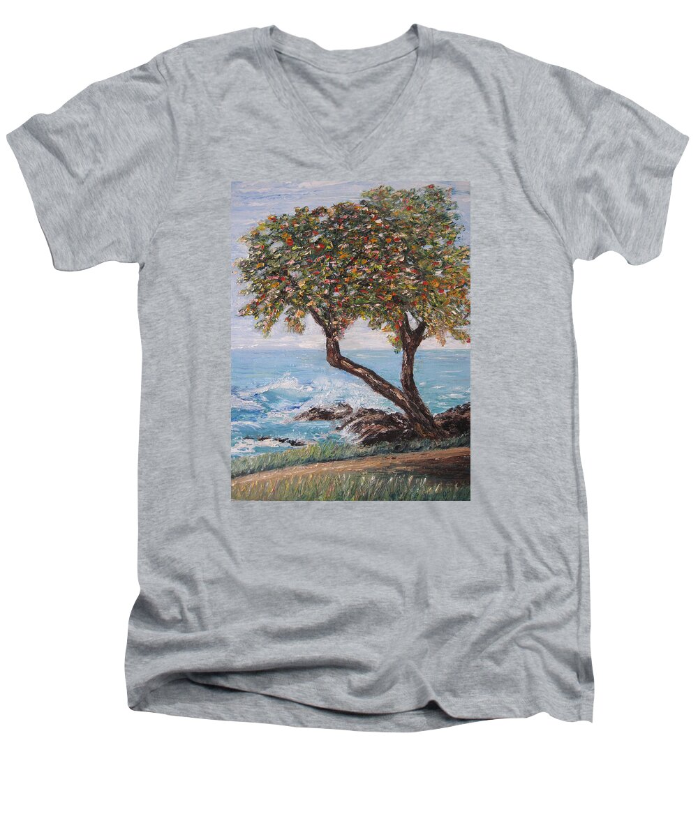 Tree Near Ocean Men's V-Neck T-Shirt featuring the painting In Hawaii by Roberta Rotunda