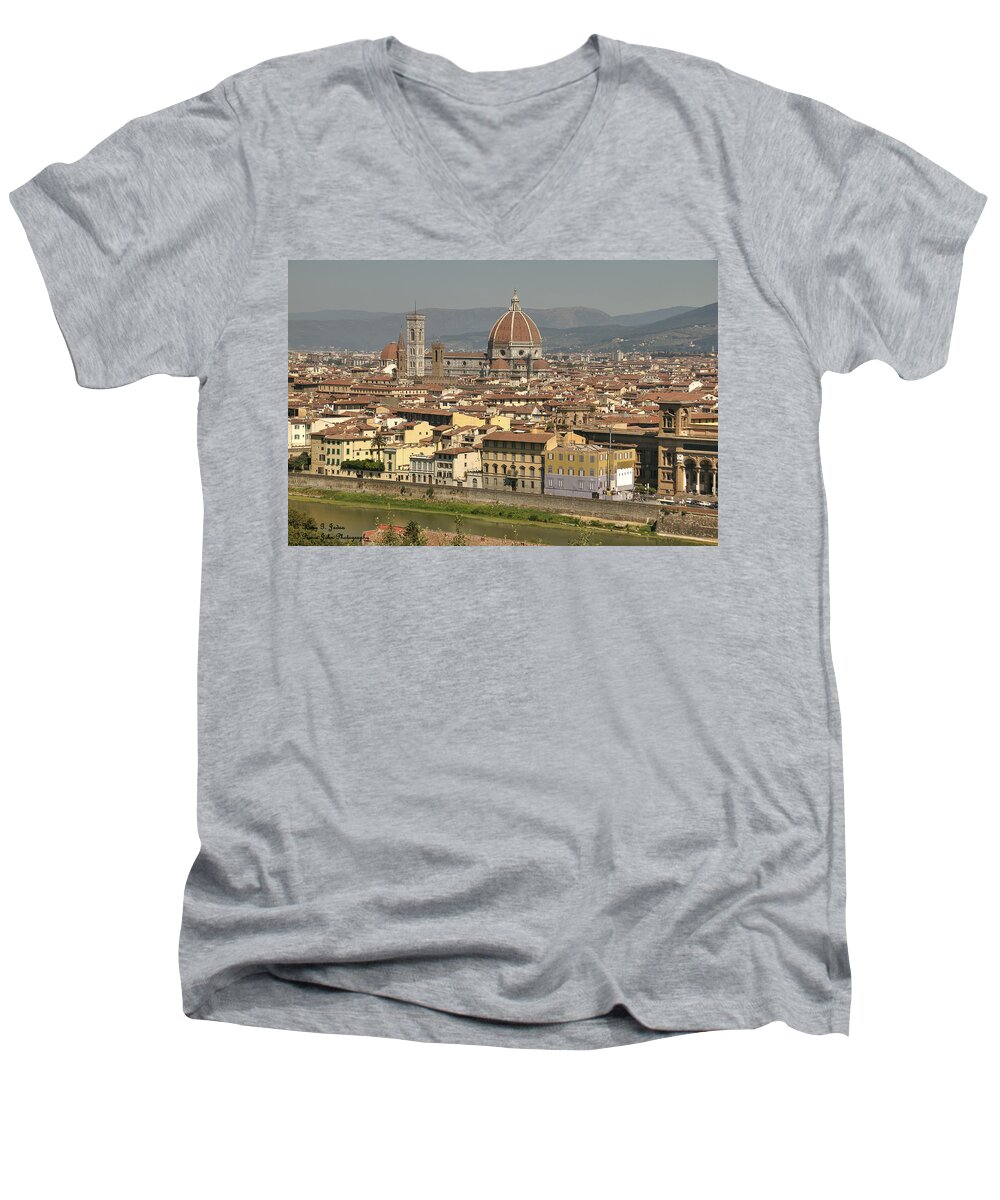 City Of Florence Men's V-Neck T-Shirt featuring the photograph In Love With Firenze - 2 by Hany J