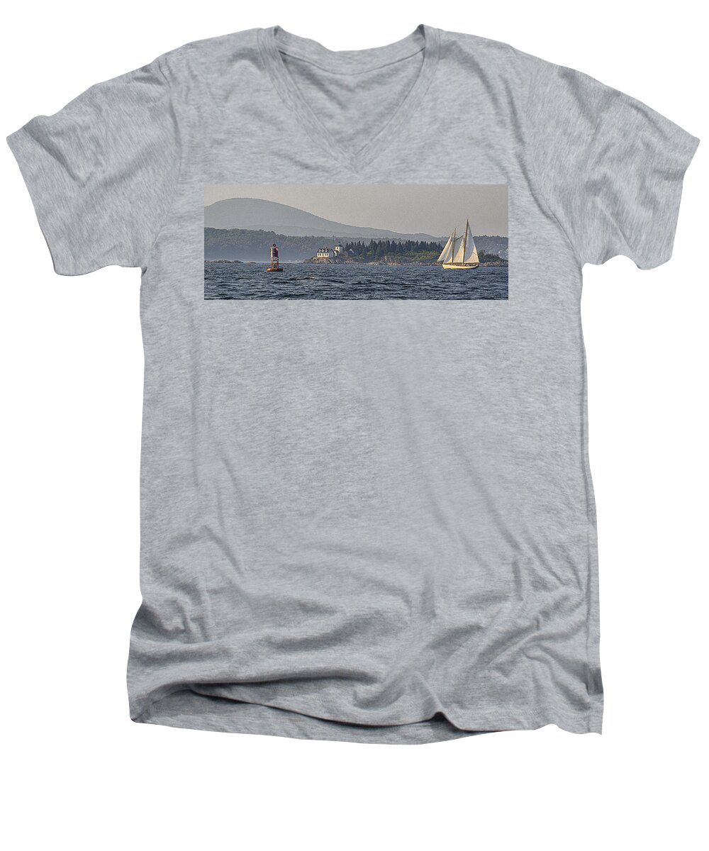 Indian Island Light Men's V-Neck T-Shirt featuring the photograph Indian Island Lighthouse - Rockport - Maine by Marty Saccone