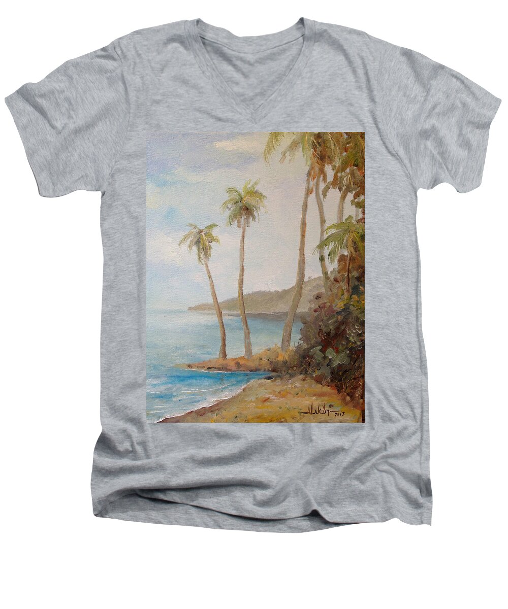 Island Men's V-Neck T-Shirt featuring the painting Inside the Reef by Alan Lakin