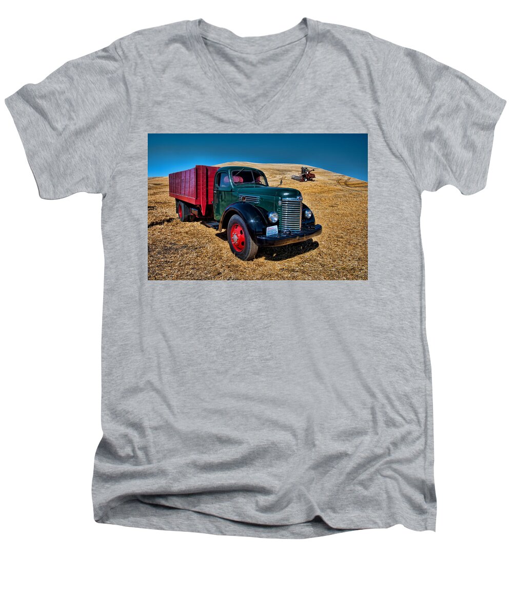 International Men's V-Neck T-Shirt featuring the photograph International Farm Truck by Paul DeRocker