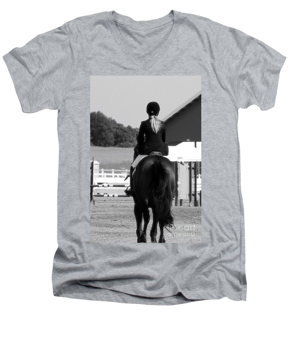 Horse Men's V-Neck T-Shirt featuring the photograph Into the Ring by Janice Byer