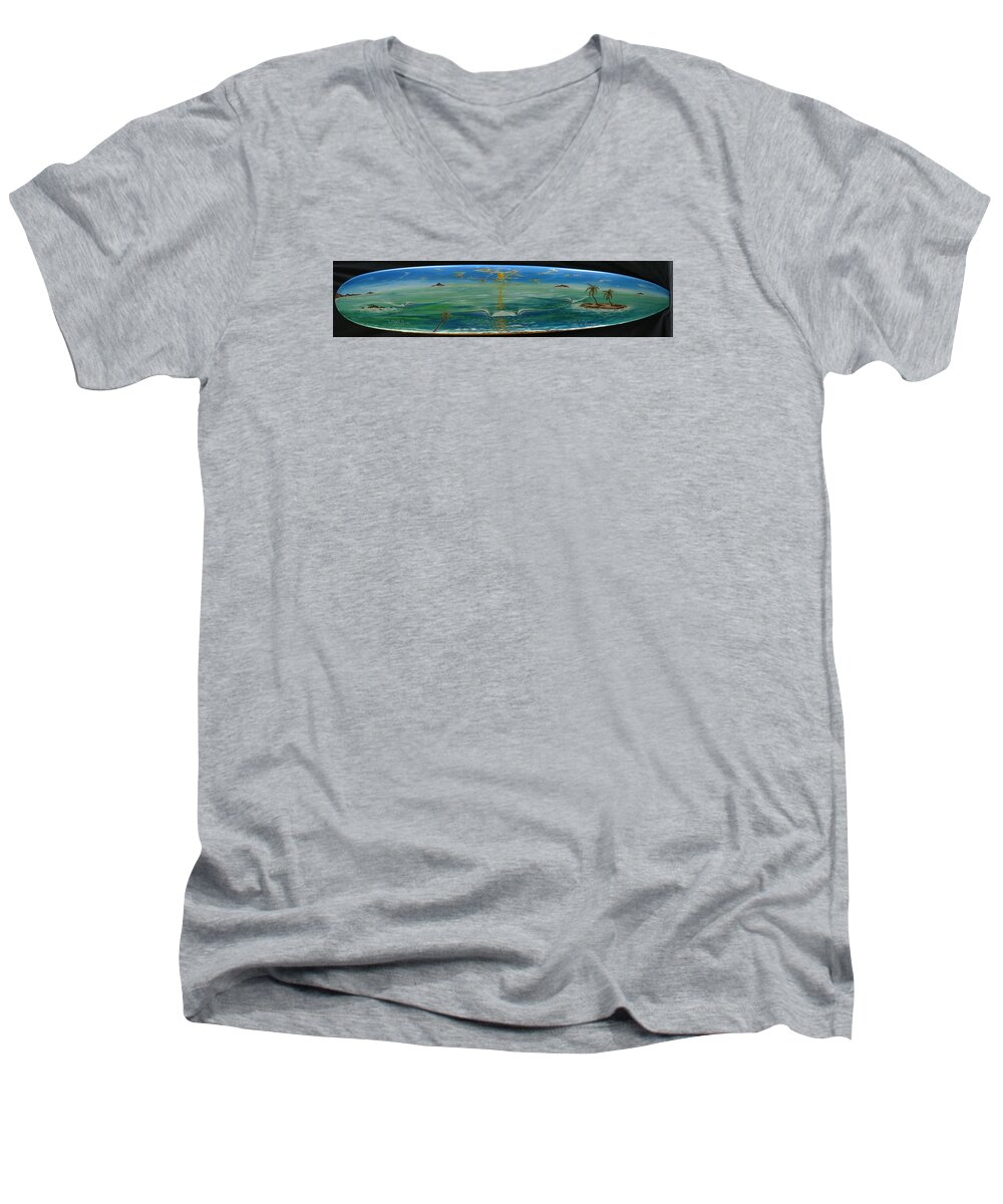 Islandsurfdreams Men's V-Neck T-Shirt featuring the painting Island Surf Dreams by Paul Carter