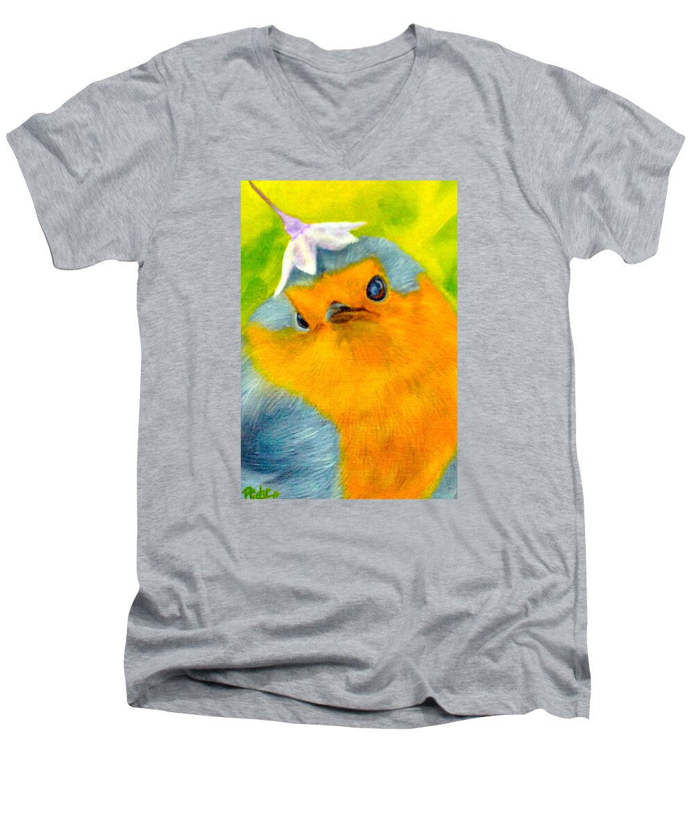 Bird Canvas Print Men's V-Neck T-Shirt featuring the painting Tis Spring by Dr Pat Gehr