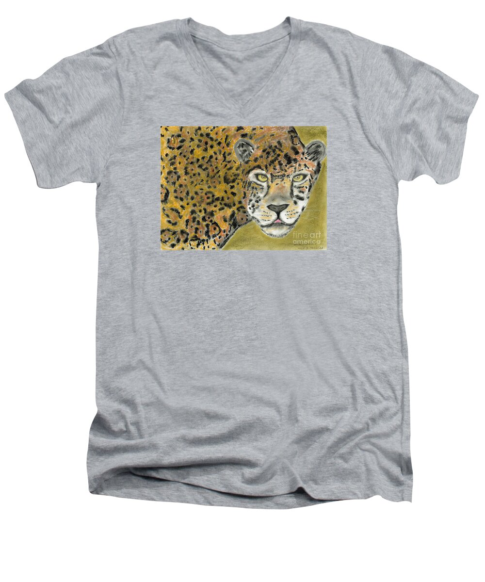 Jaguar Men's V-Neck T-Shirt featuring the pastel Jaguar by David Jackson