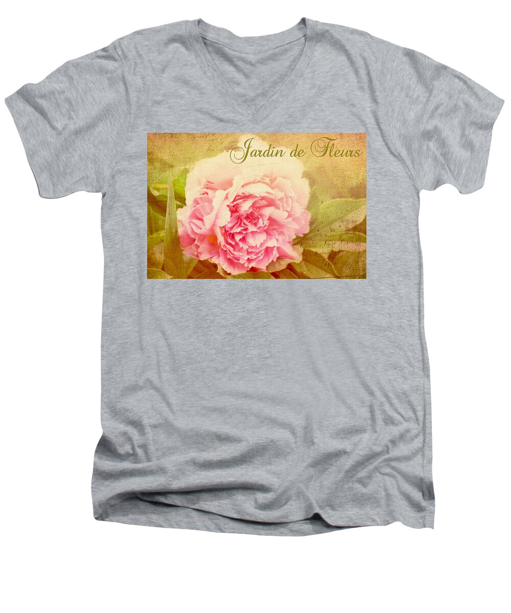 Flowers Men's V-Neck T-Shirt featuring the digital art Jardin de Fleurs by Trina Ansel