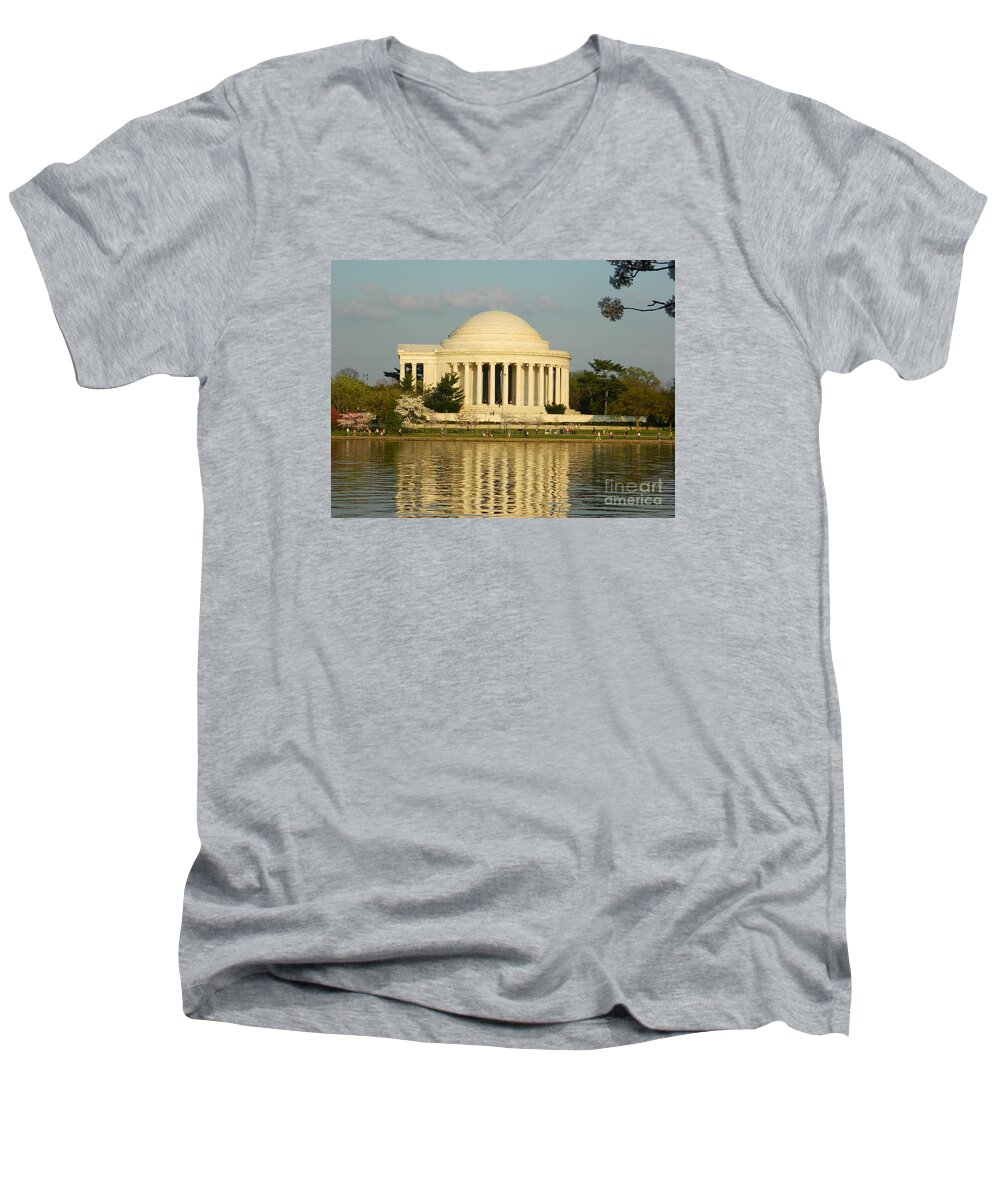 Jefferson Memorial At Sunset Men's V-Neck T-Shirt featuring the photograph Jefferson Memorial At Sunset by Emmy Vickers