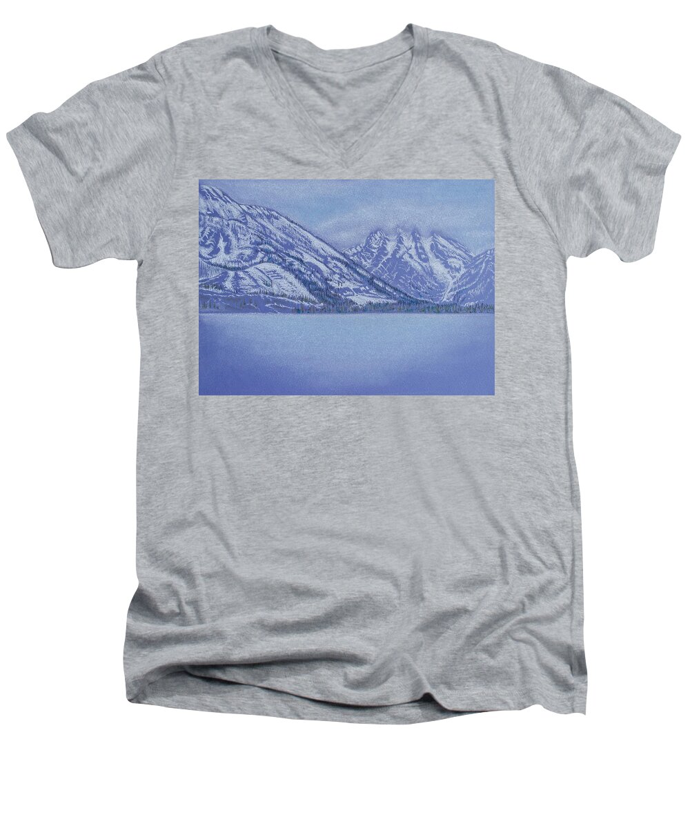 Landscape Men's V-Neck T-Shirt featuring the pastel Jenny Lake - Grand Tetons by Michele Myers