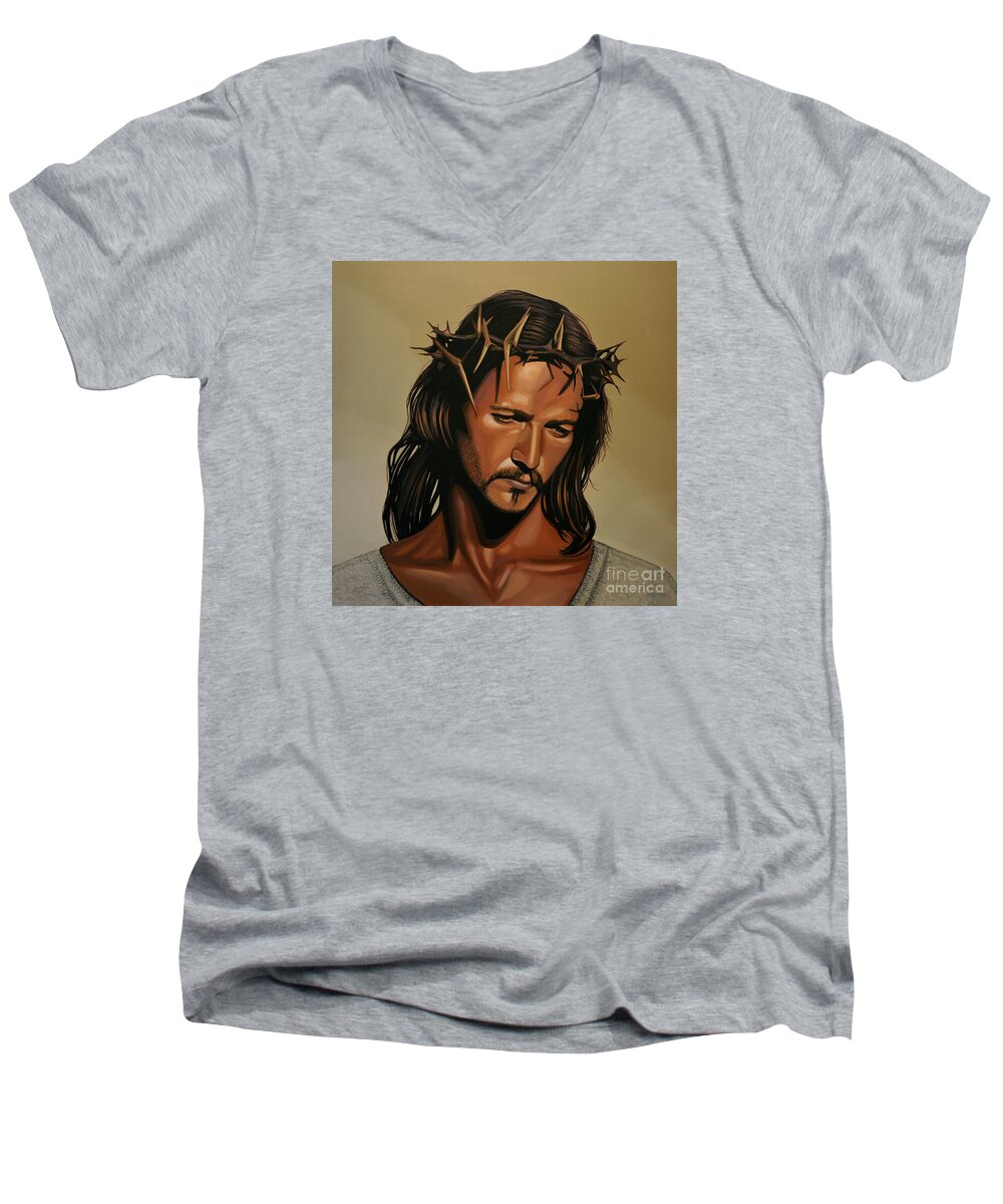 Jesus Christ Men's V-Neck T-Shirt featuring the painting Jesus Christ Superstar by Paul Meijering