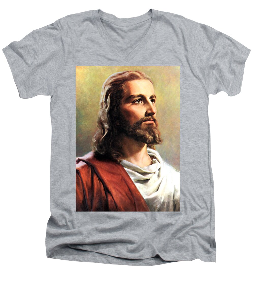 Jesus Men's V-Neck T-Shirt featuring the photograph Jesus Christ by Munir Alawi