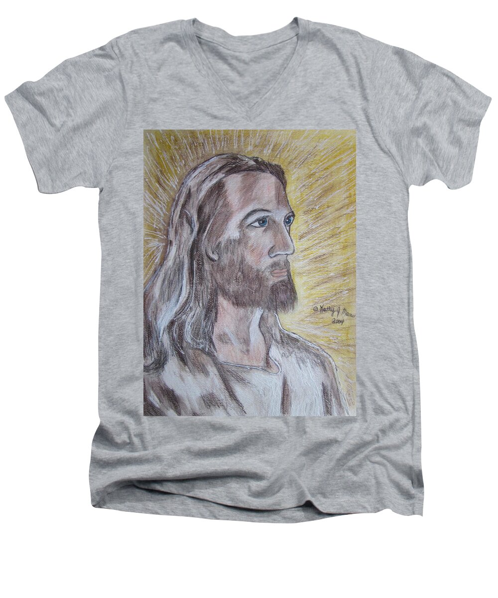 Jesus Men's V-Neck T-Shirt featuring the painting Jesus by Kathy Marrs Chandler