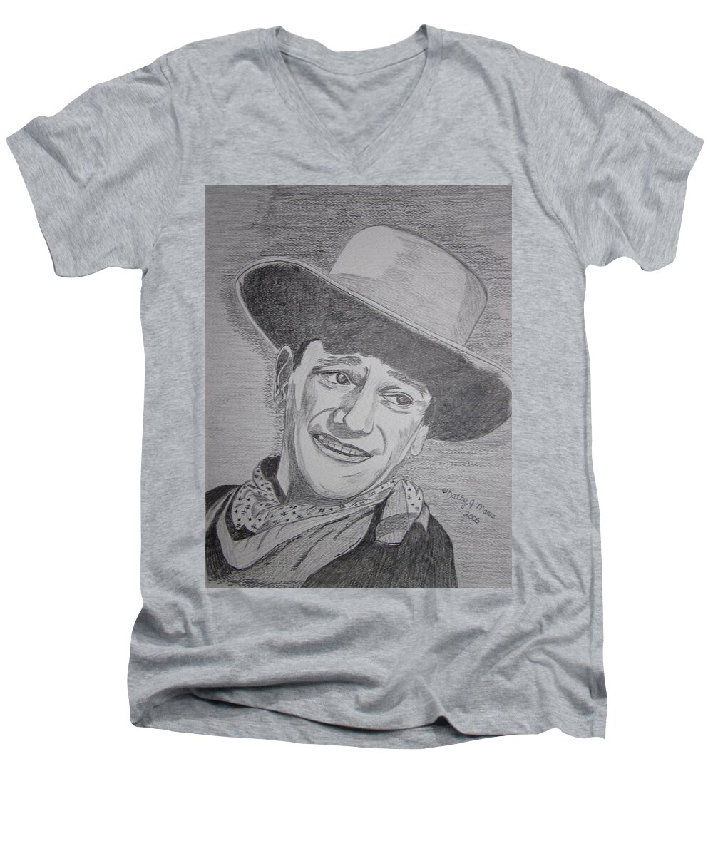 John Wayne Men's V-Neck T-Shirt featuring the painting John Wayne by Kathy Marrs Chandler