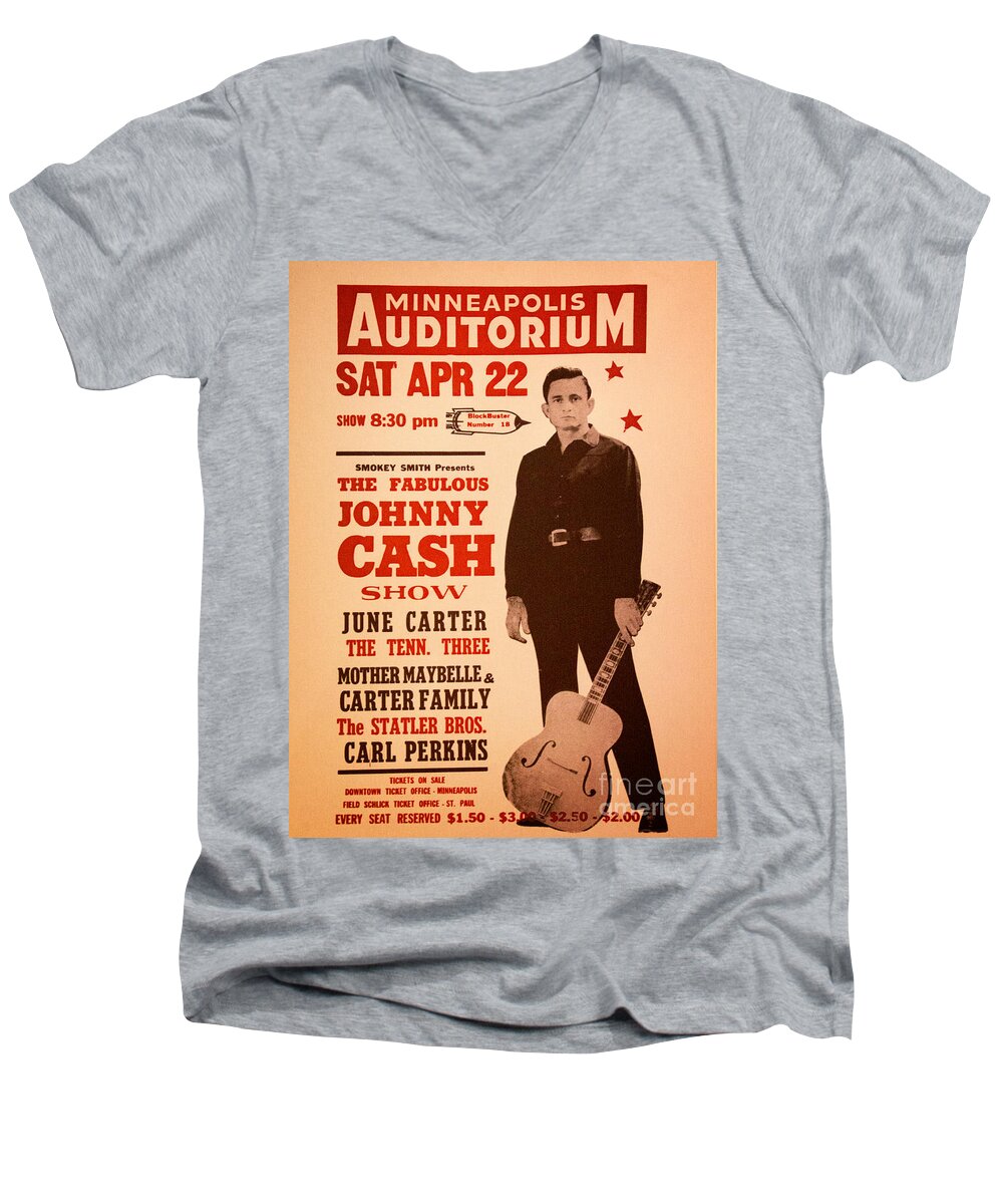 Nashville Men's V-Neck T-Shirt featuring the photograph Johnny Cash by Bob Hislop
