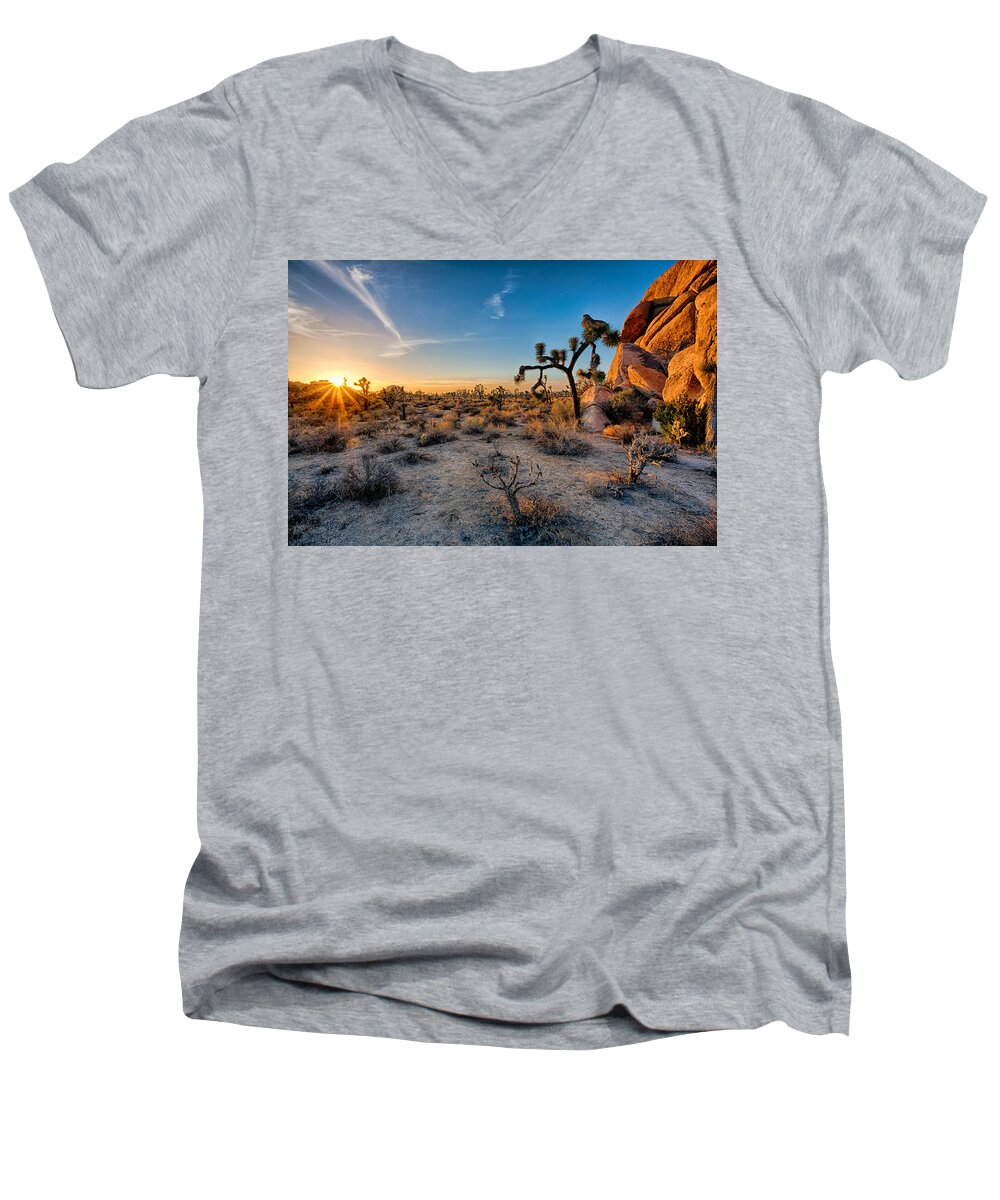 California Men's V-Neck T-Shirt featuring the photograph Joshua's Sunset by Peter Tellone