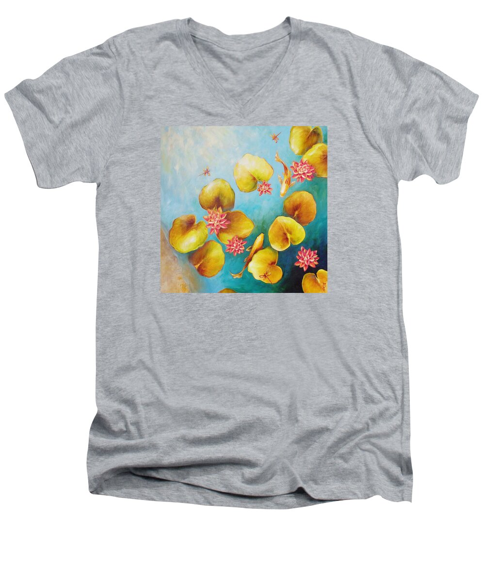 Water Men's V-Neck T-Shirt featuring the painting Koi Pond by Dina Dargo