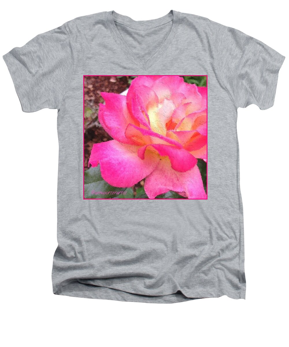 Summer Men's V-Neck T-Shirt featuring the photograph Lady Diana Rose Growing In My Garden by Anna Porter