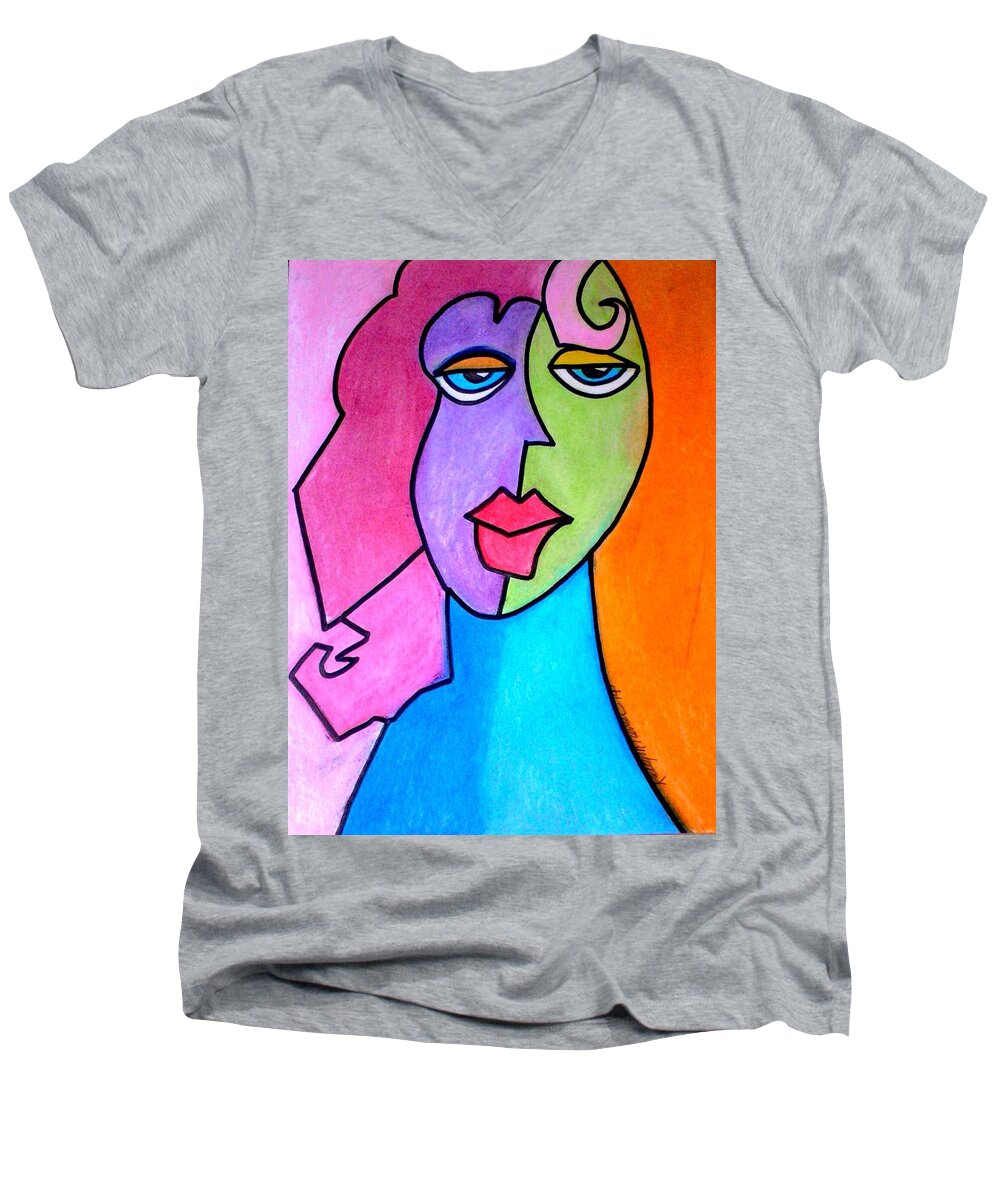 Pop Art Men's V-Neck T-Shirt featuring the painting Red Head Pop by Kelly M Turner