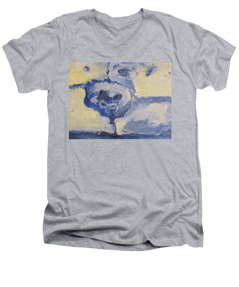 Blue Men's V-Neck T-Shirt featuring the painting Lady on the Coach by Shea Holliman