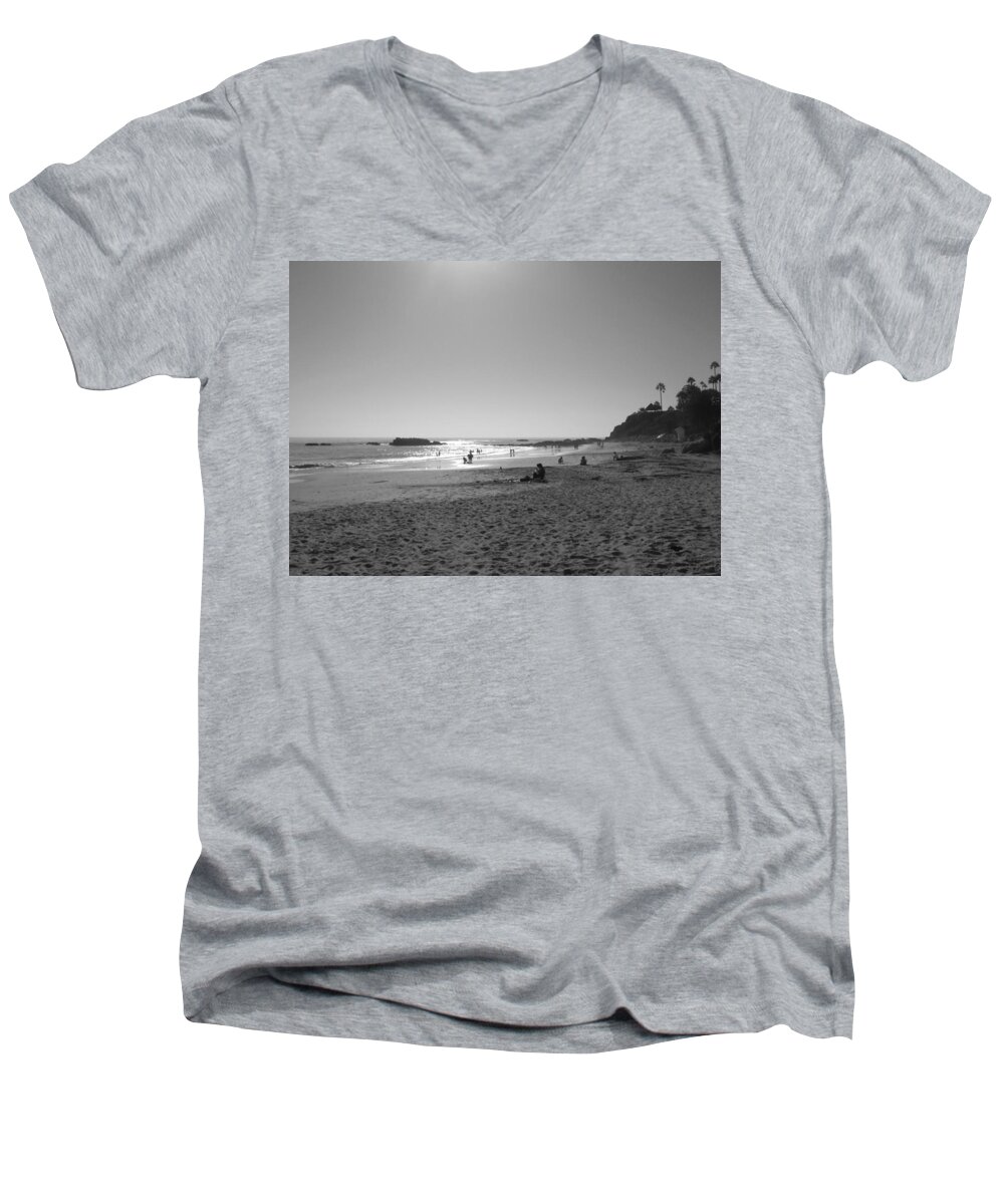 Bw Men's V-Neck T-Shirt featuring the photograph Laguna Sunset Reflection by Connie Fox