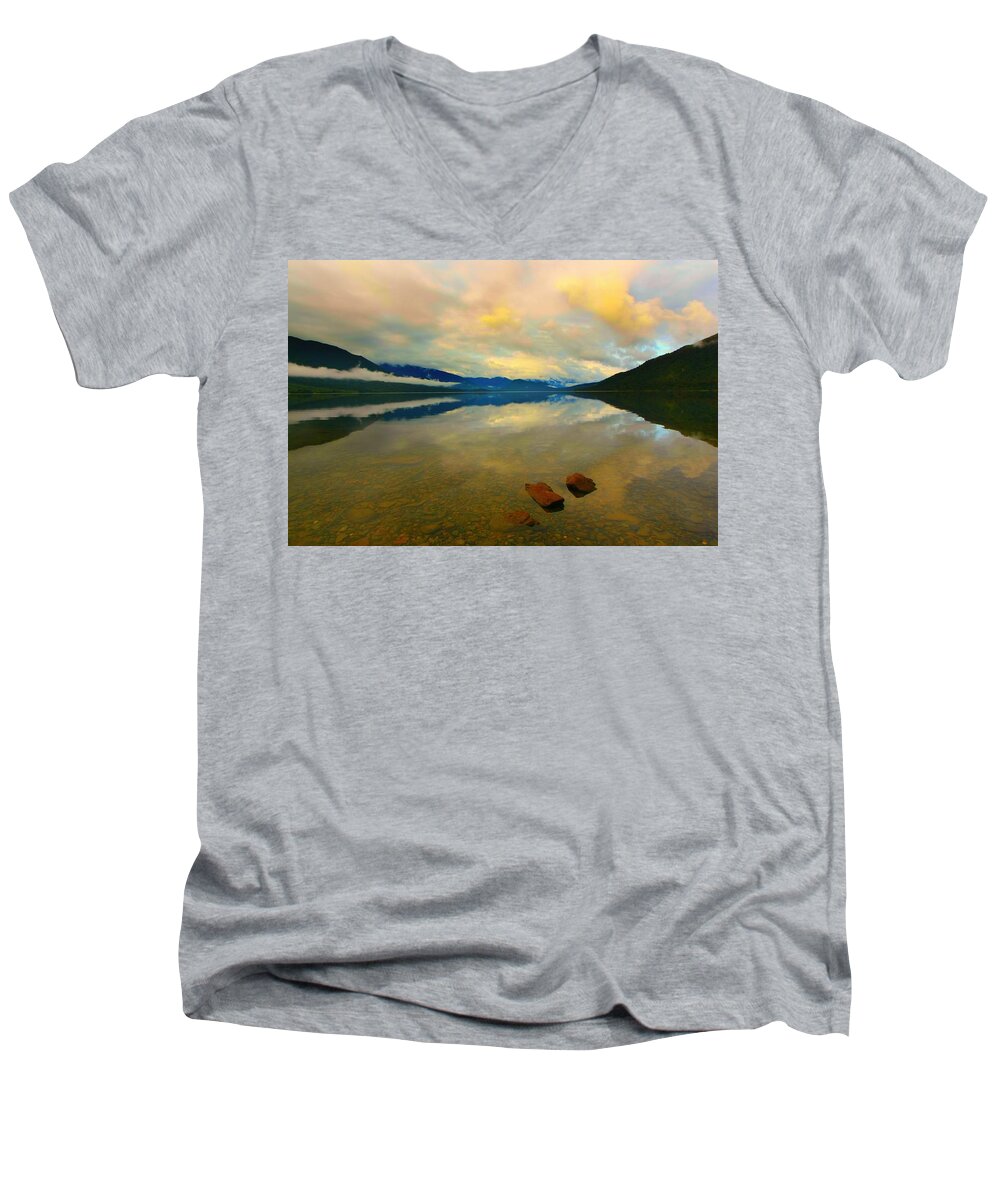 Lake Reflection Men's V-Neck T-Shirt featuring the photograph Lake Kaniere New Zealand by Amanda Stadther