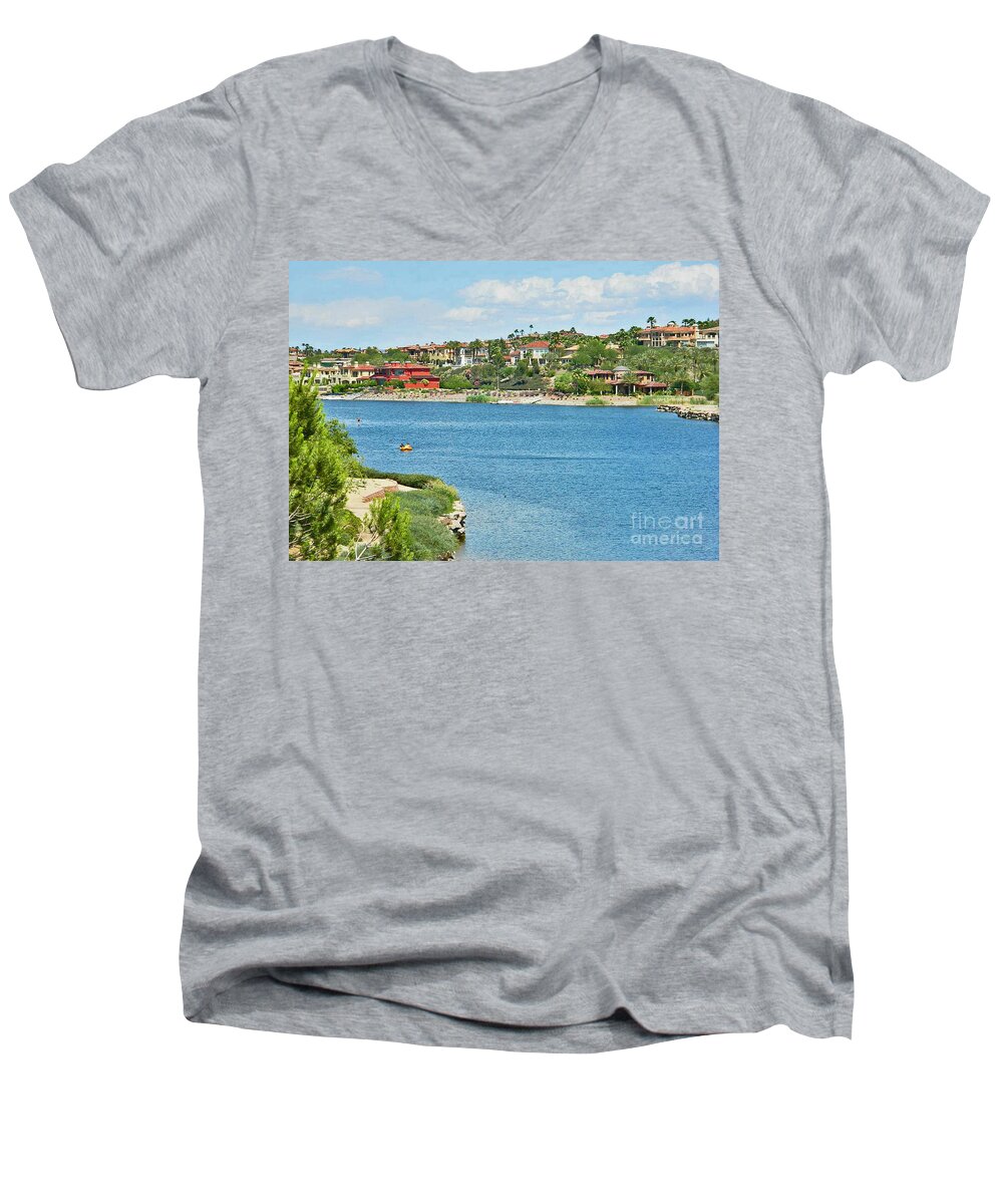 Lake Las Vegas In May Men's V-Neck T-Shirt featuring the photograph Lake Las Vegas In May by Emmy Vickers