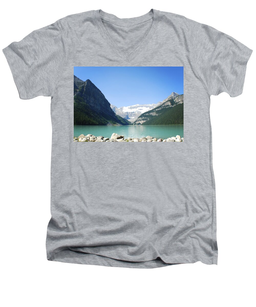 Lake Louise Men's V-Neck T-Shirt featuring the photograph Lake Louise Alberta Canada by Terry DeLuco